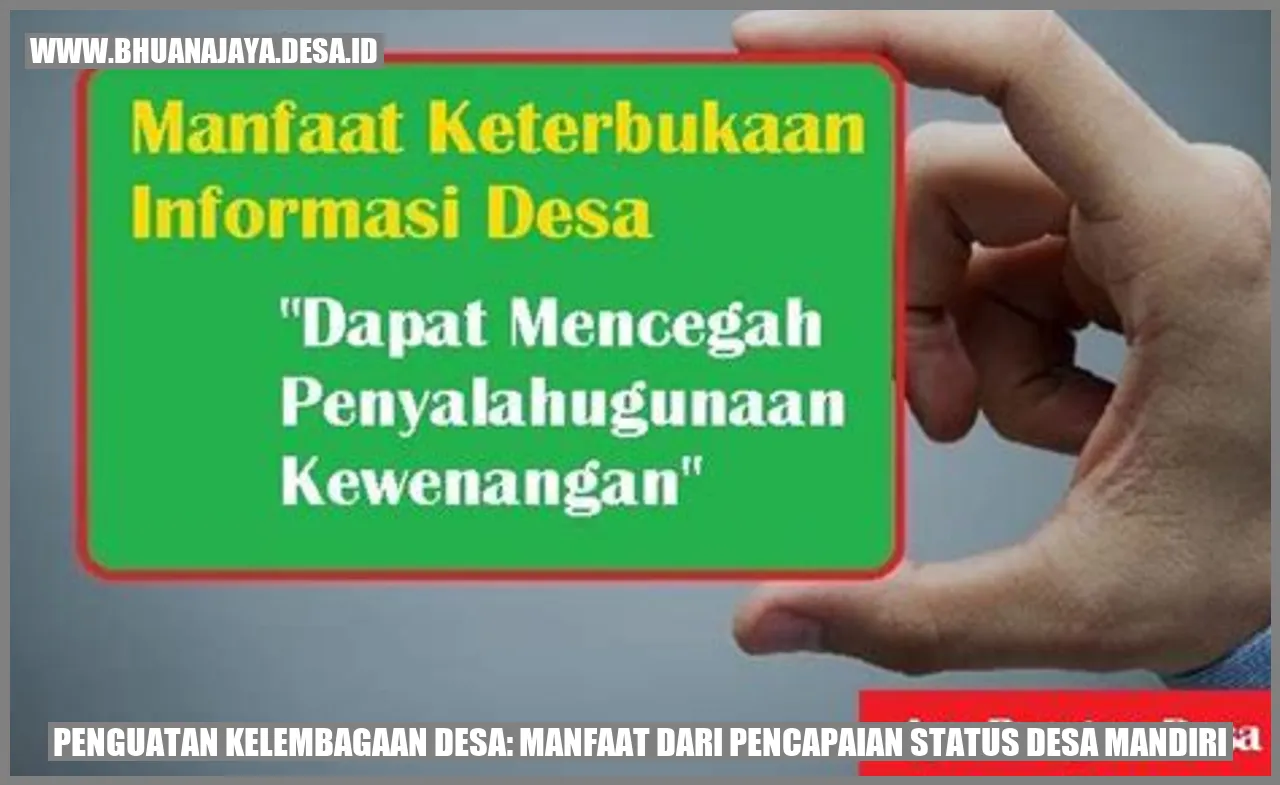 Penguatan Kelembagaan Desa: Manfaat dari Pencapaian Status Desa Mandiri